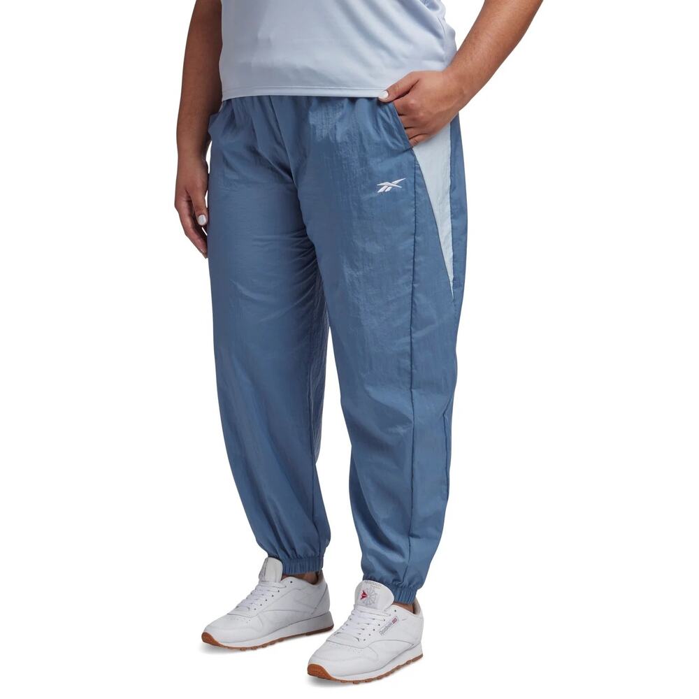 Reebok Women Woven Crinkle Colorblocked Jogger Pants Size 1X/16W Blue Slate
